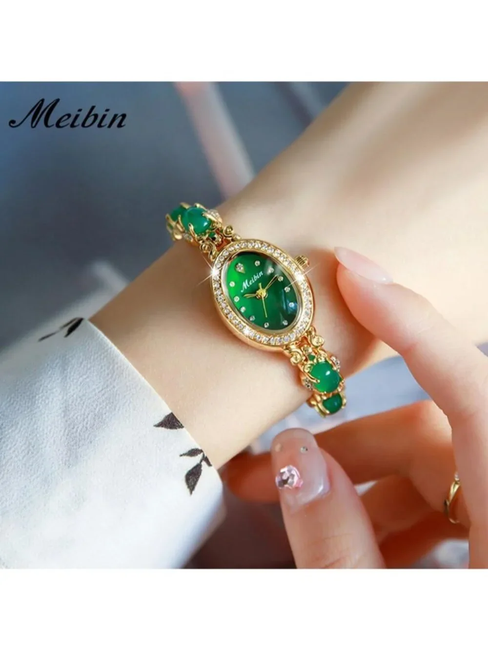 Women's Gold Crystal Diamond Bangle Ladies Bracelet Luxury Oval Wrist Watch